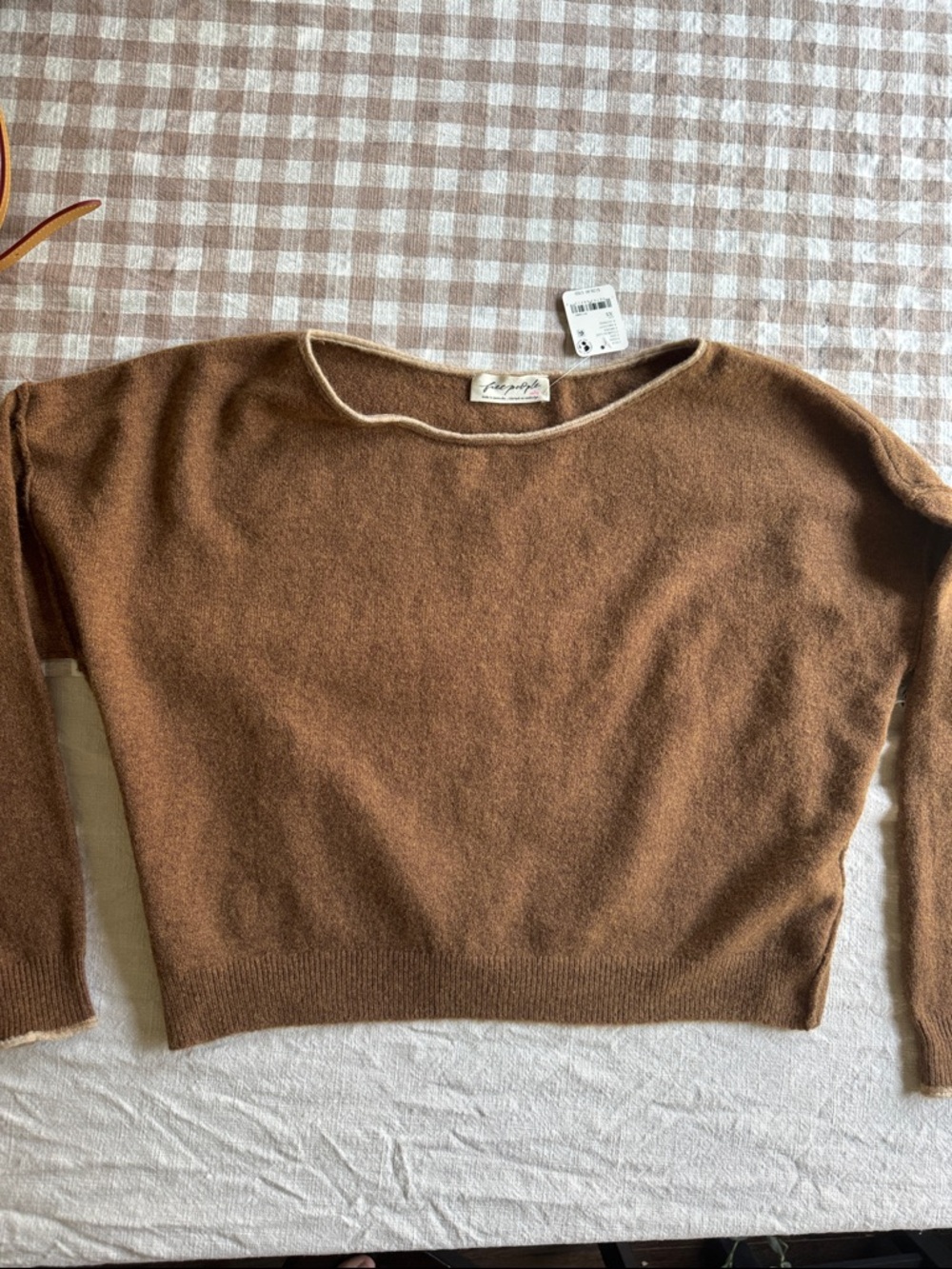 Free People Brown Off-the-Shoulder Boatneck Sweater